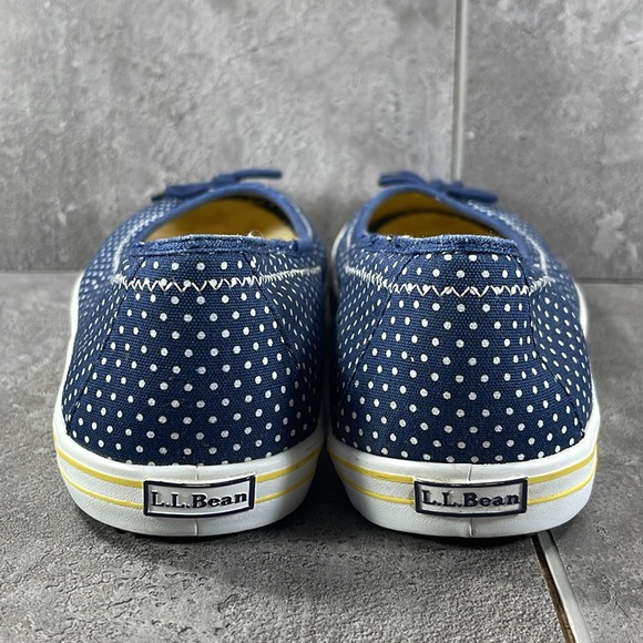 LL Bean Blue White Polka Canvas Flats Slip On Size 8 - Picture 4 of 8
